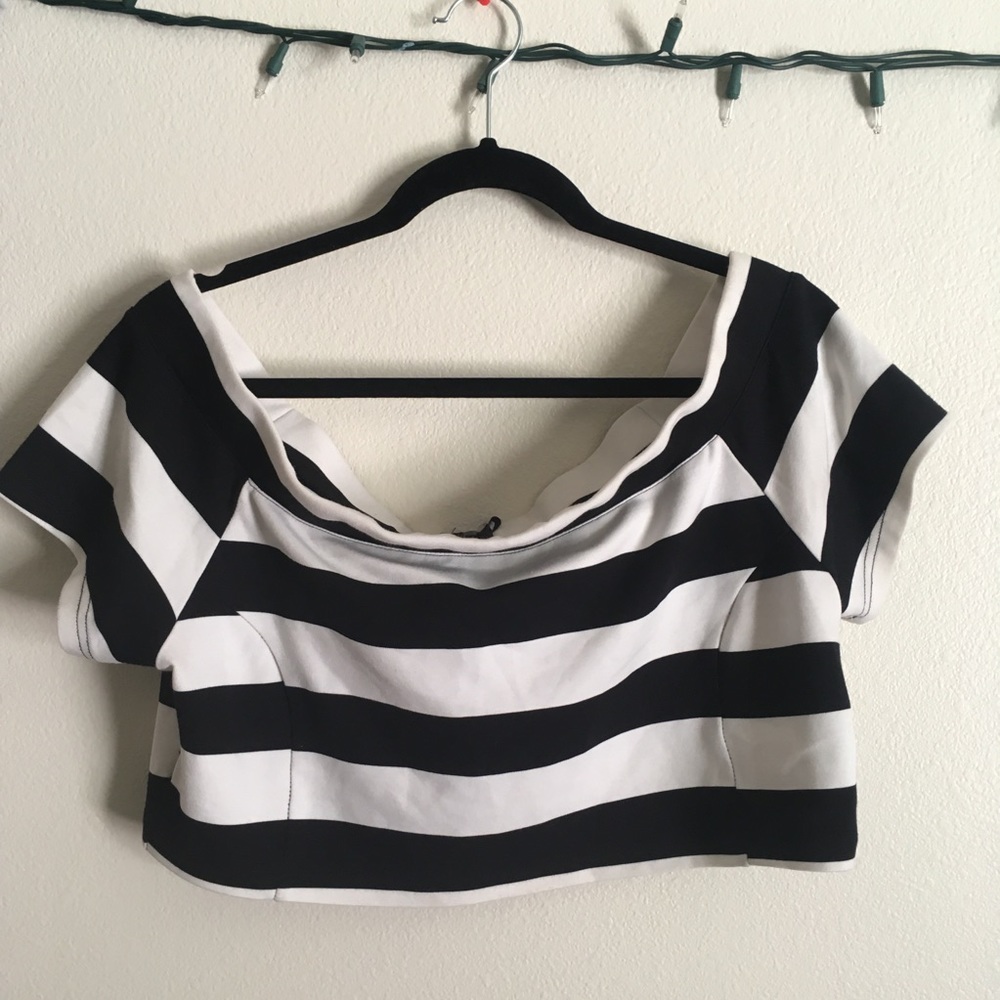 Premme Striped Crop Top off the shoulder